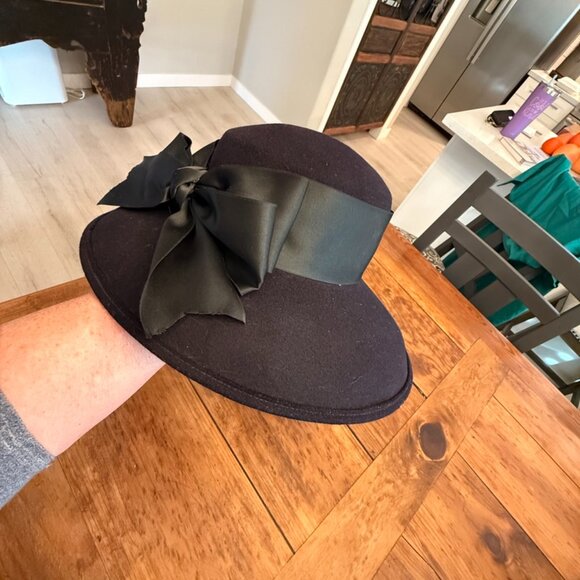 ERIC JAVITS Lily J Black Wide Brim Wool Hat w/ Satin Wrap Band&Bow WPL 5923 main image 6